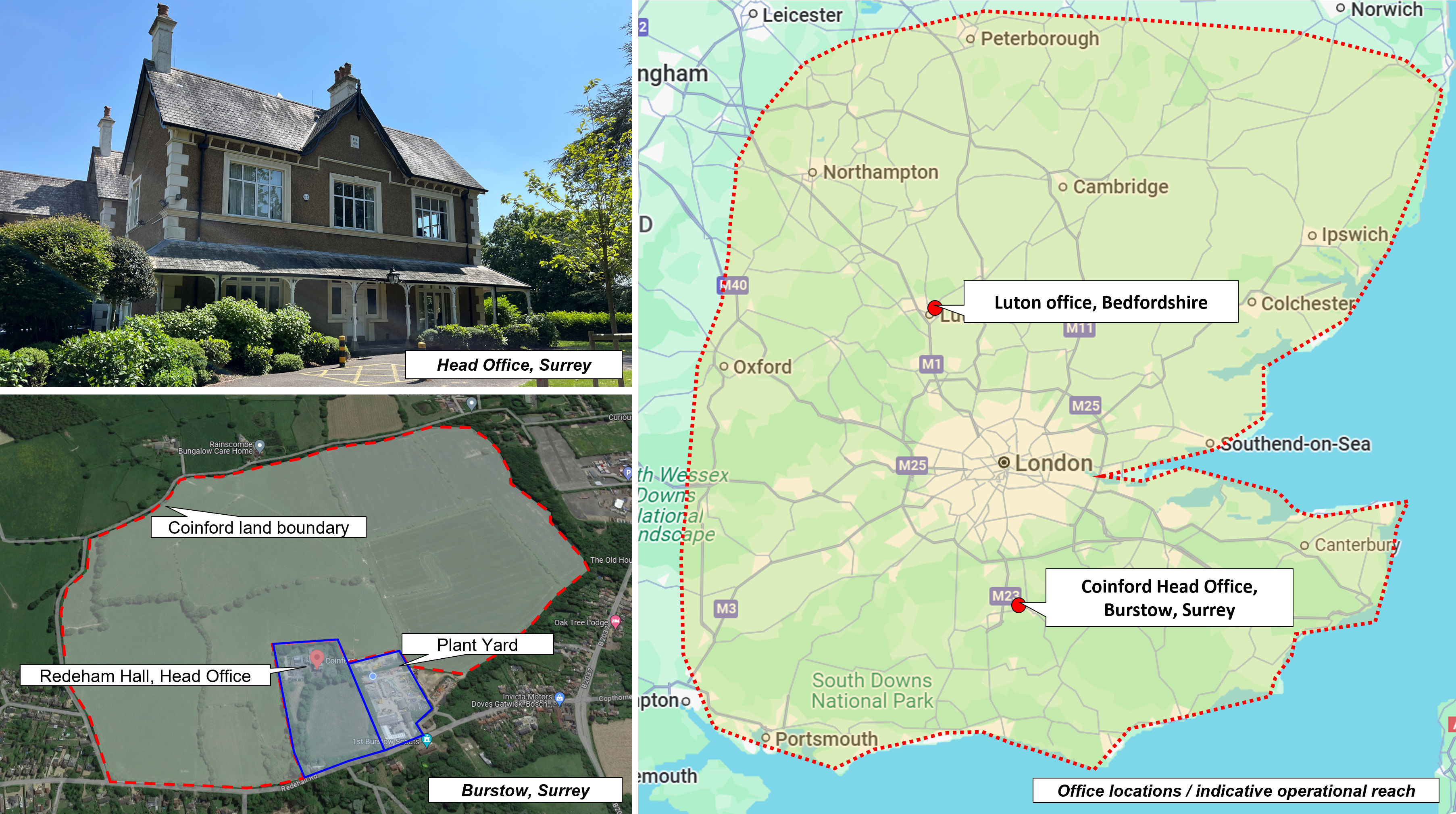 Map of Coinford project coverage across London and the South East